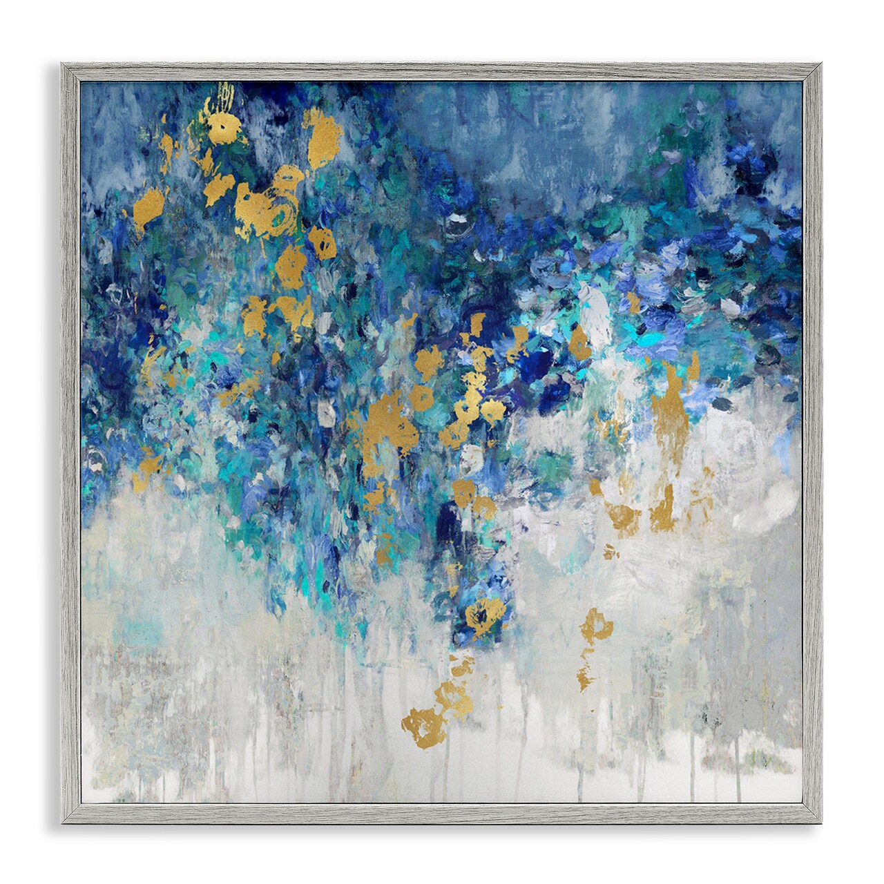 Stupell Industries Abstract Blue Gold Paint Design Framed Giclee Art